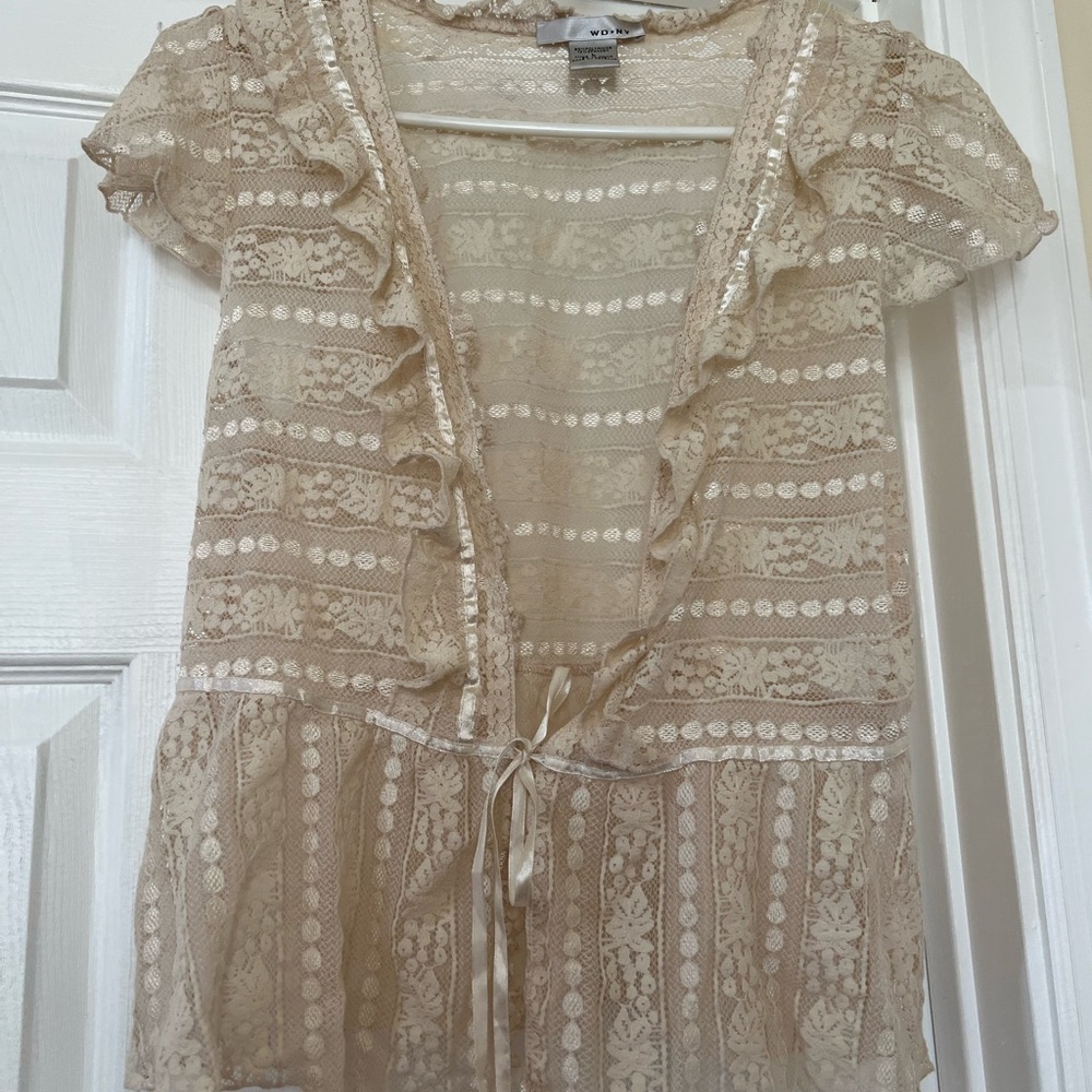 WD.NY Lace Ruffle Blouse in Beige